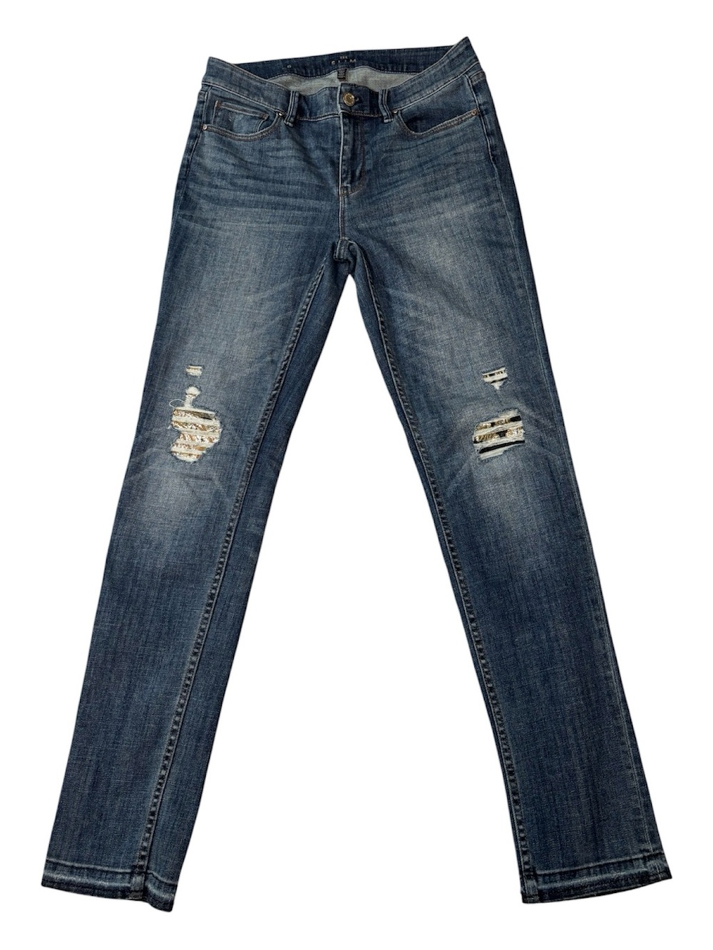 White House Black Market Jeans, Metallic Patches Skinny Distressed Denim, WHBM 6